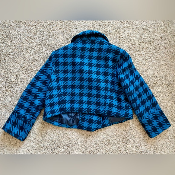 Zara Cropped Turquoise Houndstooth Wool Blend Jacket - Picture 4 of 8